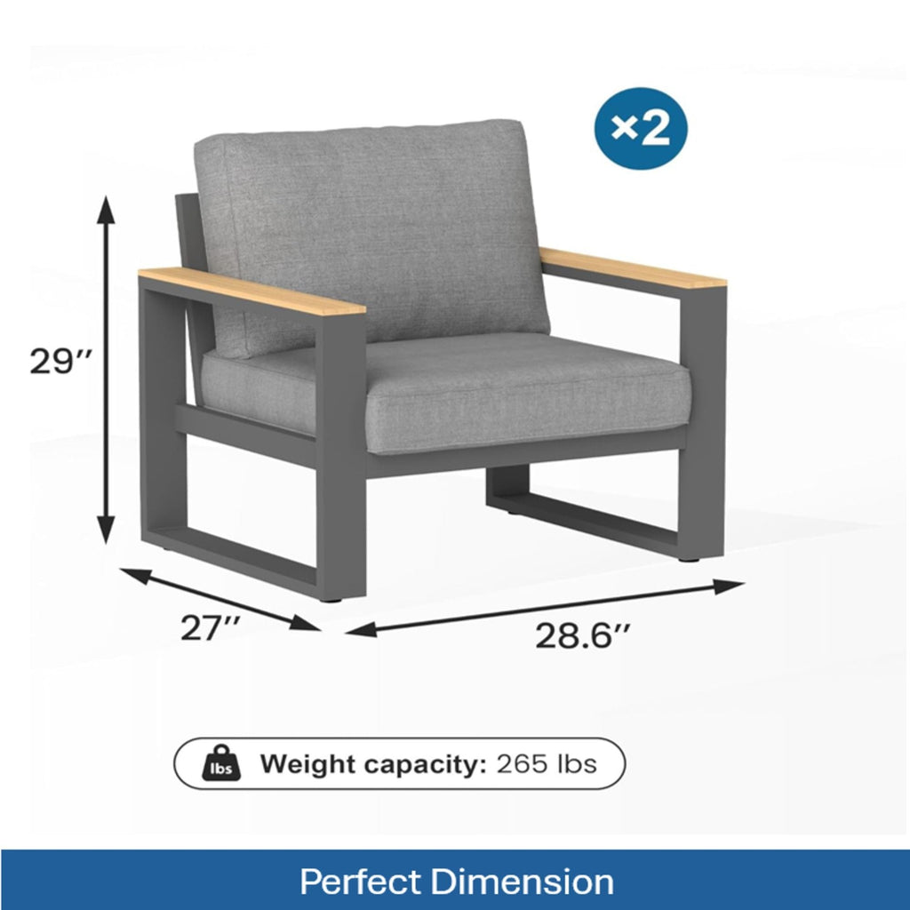 All-Weather Patio Armchairs with Thick Cushions – Set of 2 – Beige or Dark Gray