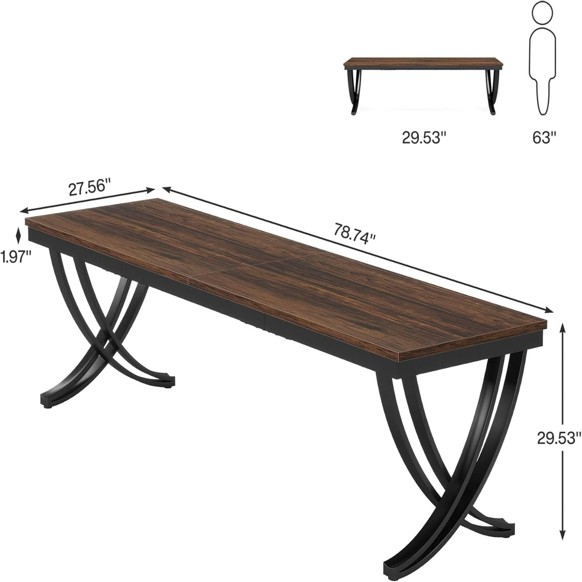 Extra Long 2 Person Desk With X Legs - Brown / Black