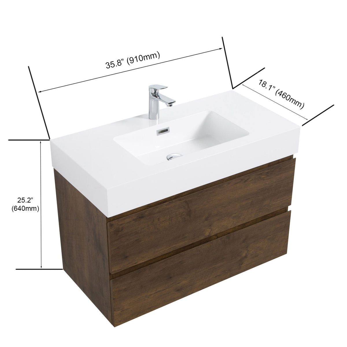 Alice Wall-Mounted Bathroom Vanity with Integrated Sink - Black or White