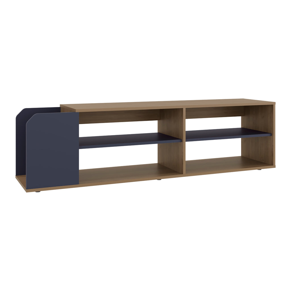Solene TV Stand with Open Shelves - Modern Storage Solution with Spacious Shelves - Blue and Walnut
