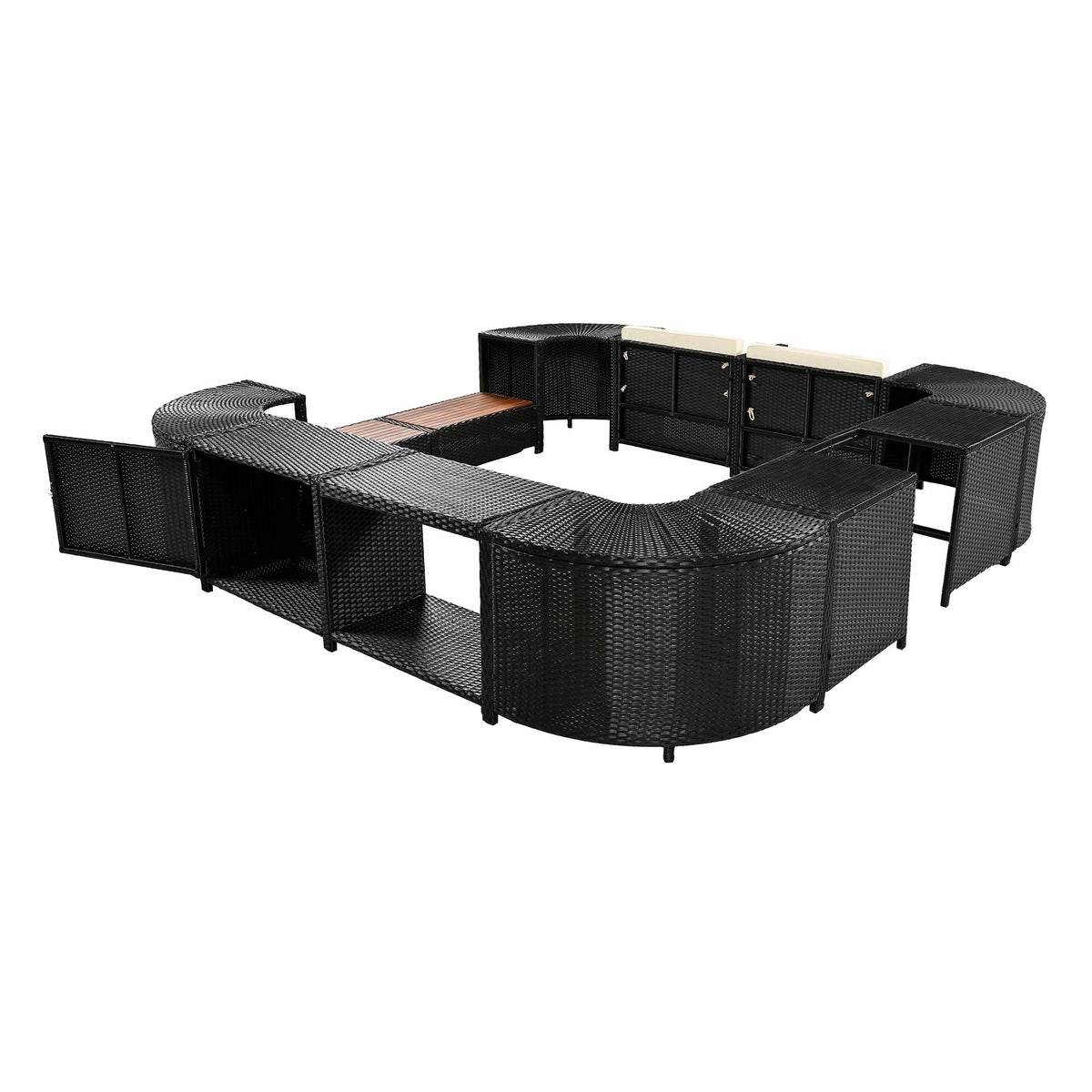 Spa Surround Outdoor Rattan Sectional Sofa Set with Storage - Dark Gray or Beige