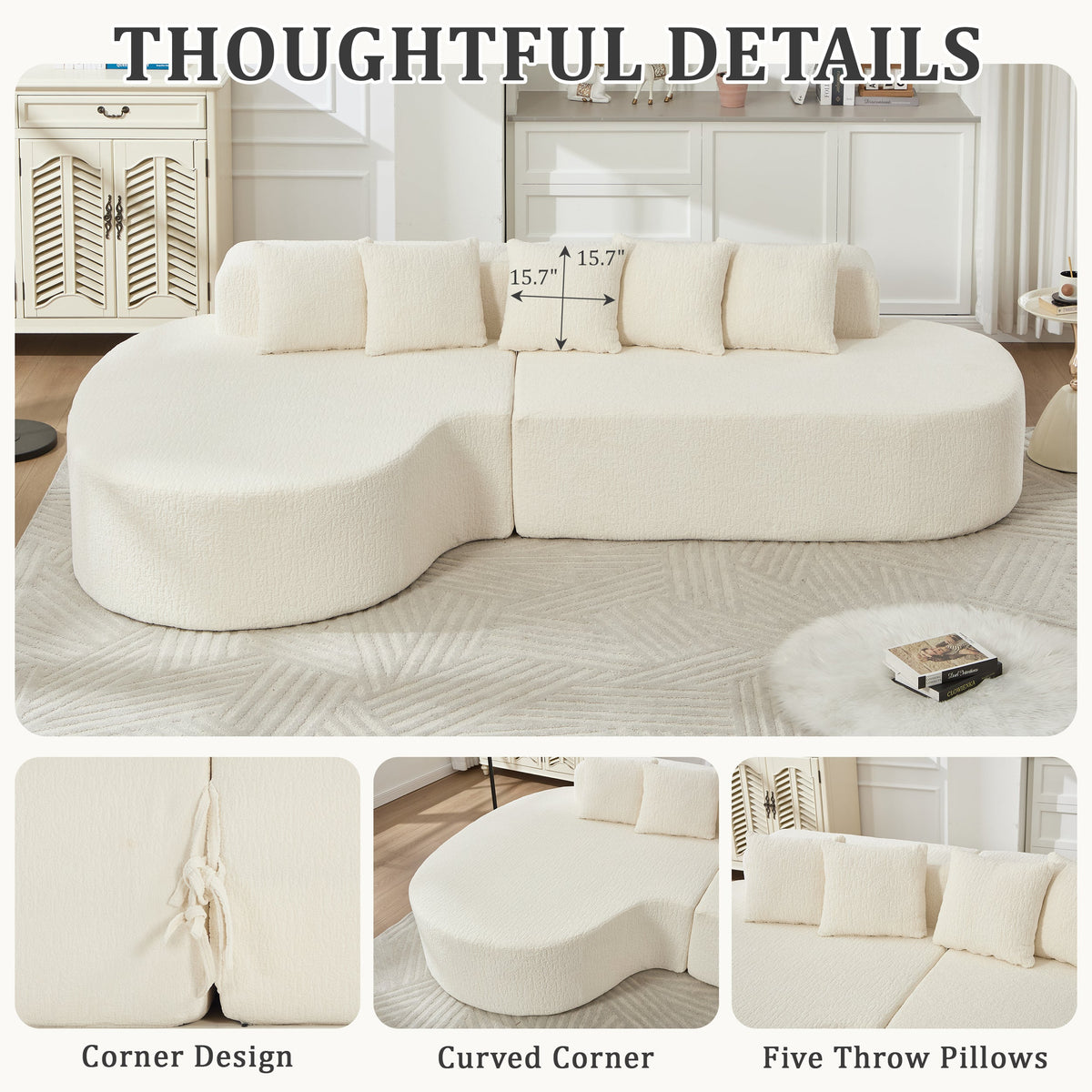 Boneless Sectional Sofa with Pillows - White