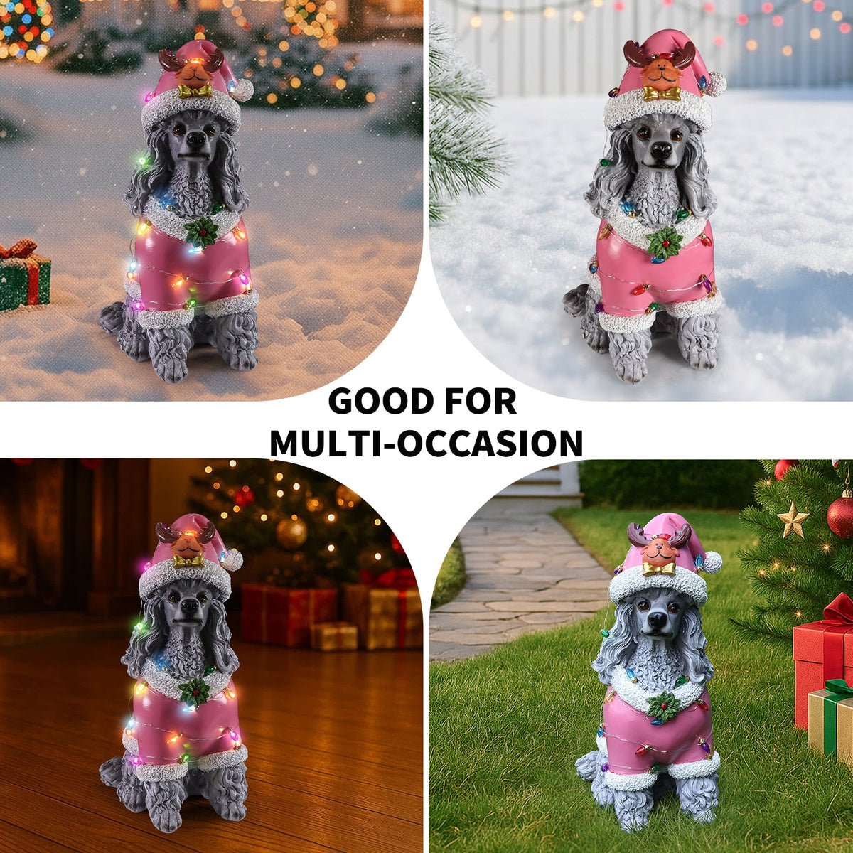 Christmas Poodle Statue with Festive Santa Outfit - Multicolor