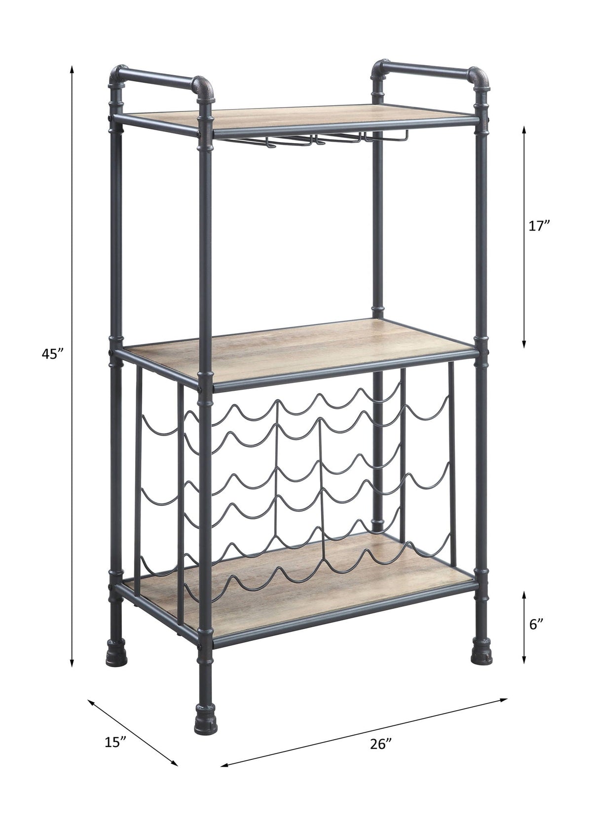 Brantley Wine Rack with Industrial Metal and Wood - Gray / Oak