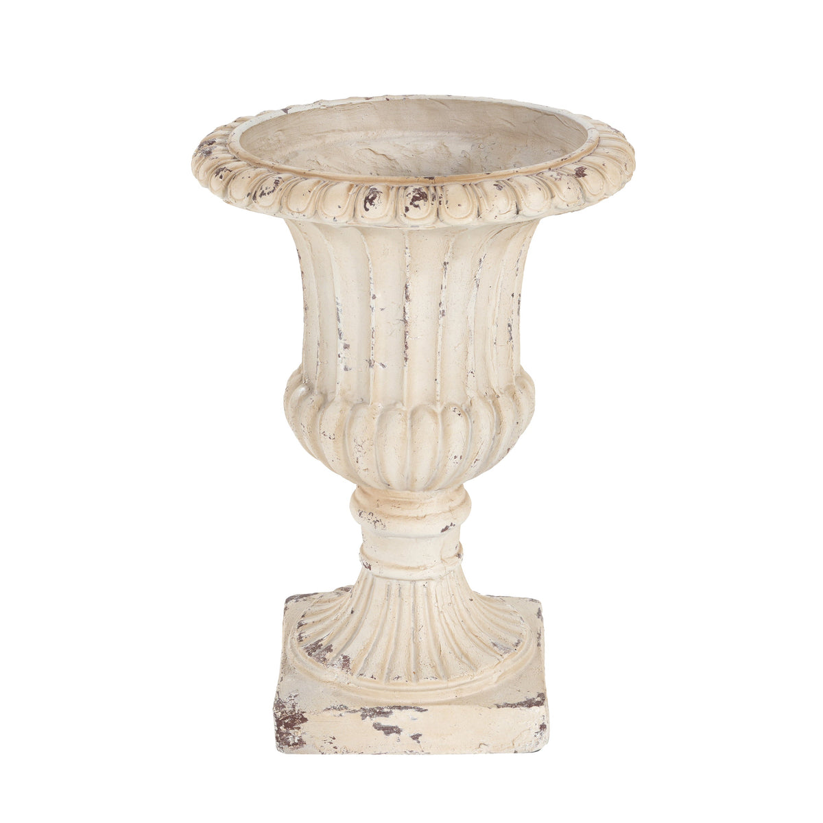 Antique White Garden Urn Planter with Drainage - 14" W x 19.25" H