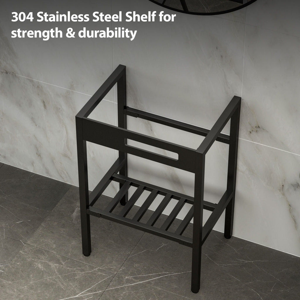 Console Sink With Legs, 24" X 18", Durable Porcelain With Frame - White / Black