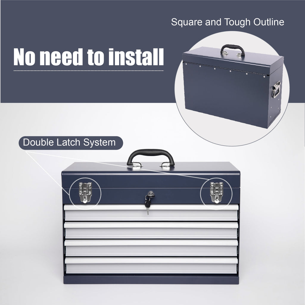 21-Inch Heavy Duty Metal Tool Box with 4 Drawers - Multiple Colors