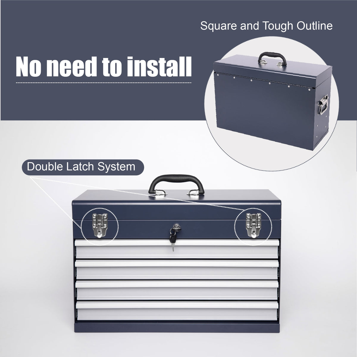 21-Inch Heavy Duty Metal Tool Box with 4 Drawers - Multiple Colors