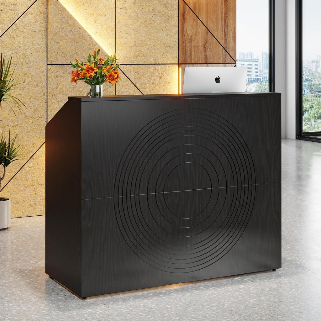 Modern Reception Desk with Cable Grommet & Privacy Panels - Black or White
