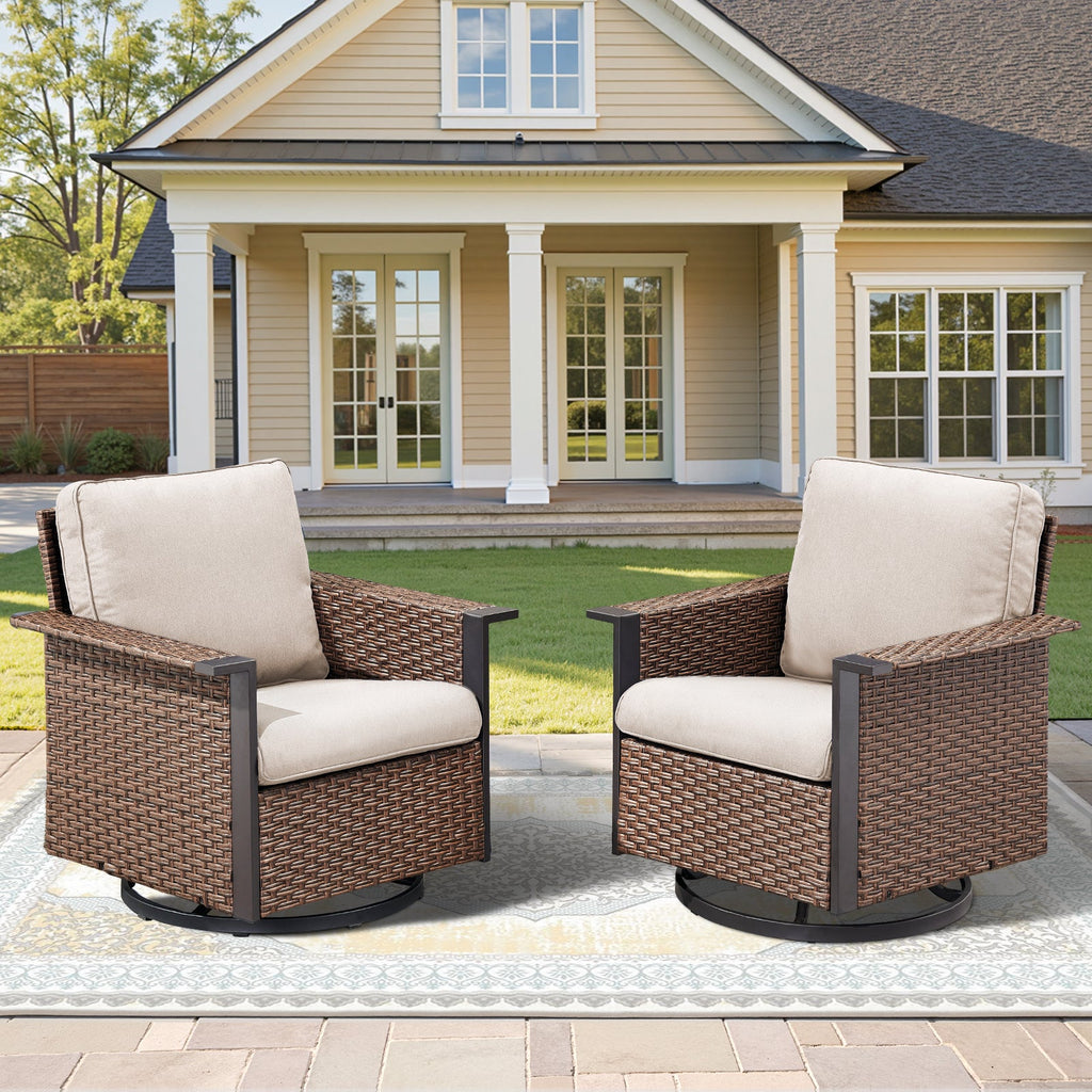 Outdoor Swivel Rocking Chairs with Ergonomic Support - Brown or Gray