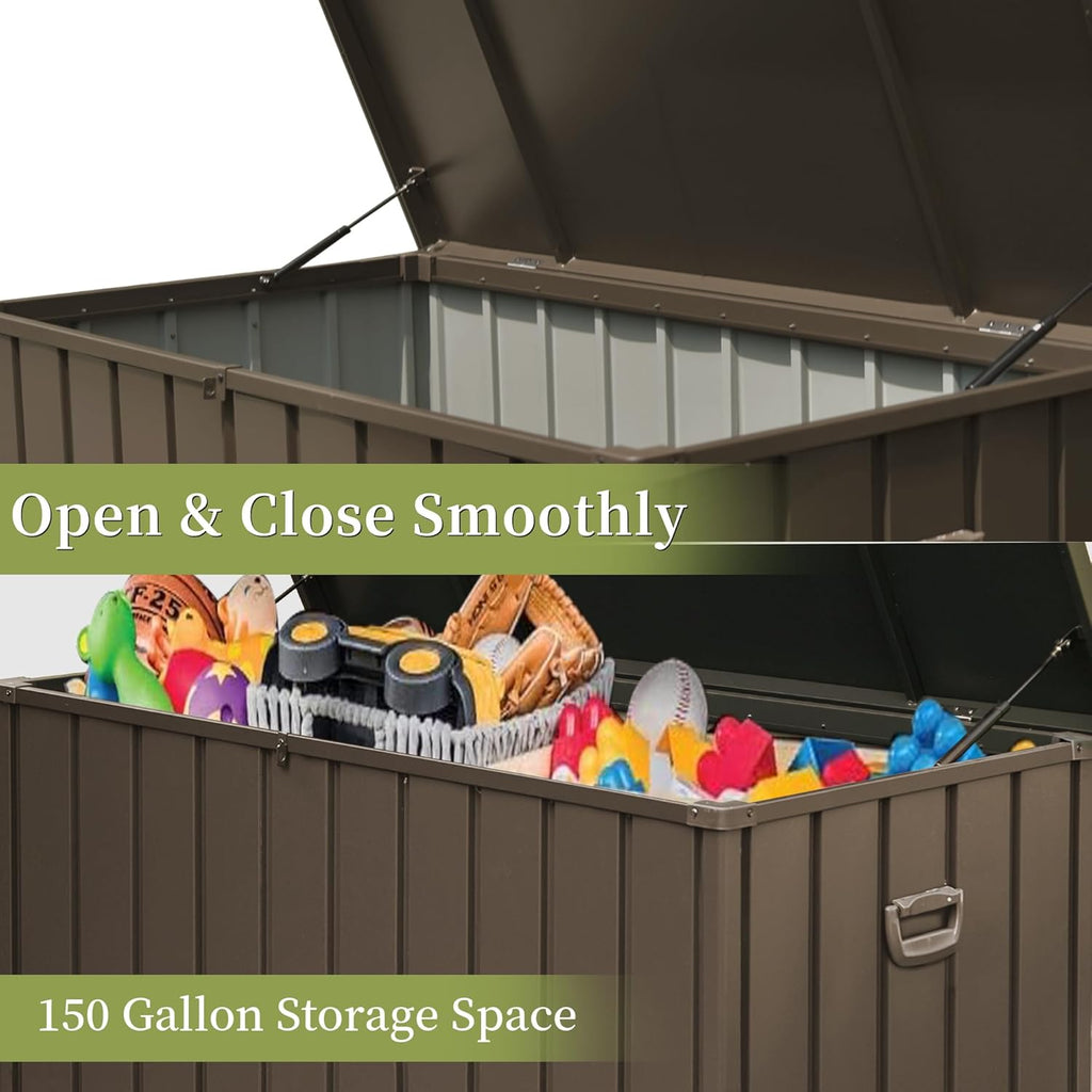 150 Gallon Outdoor Storage Deck Box with Lockable Resin Bottom - Dark Brown