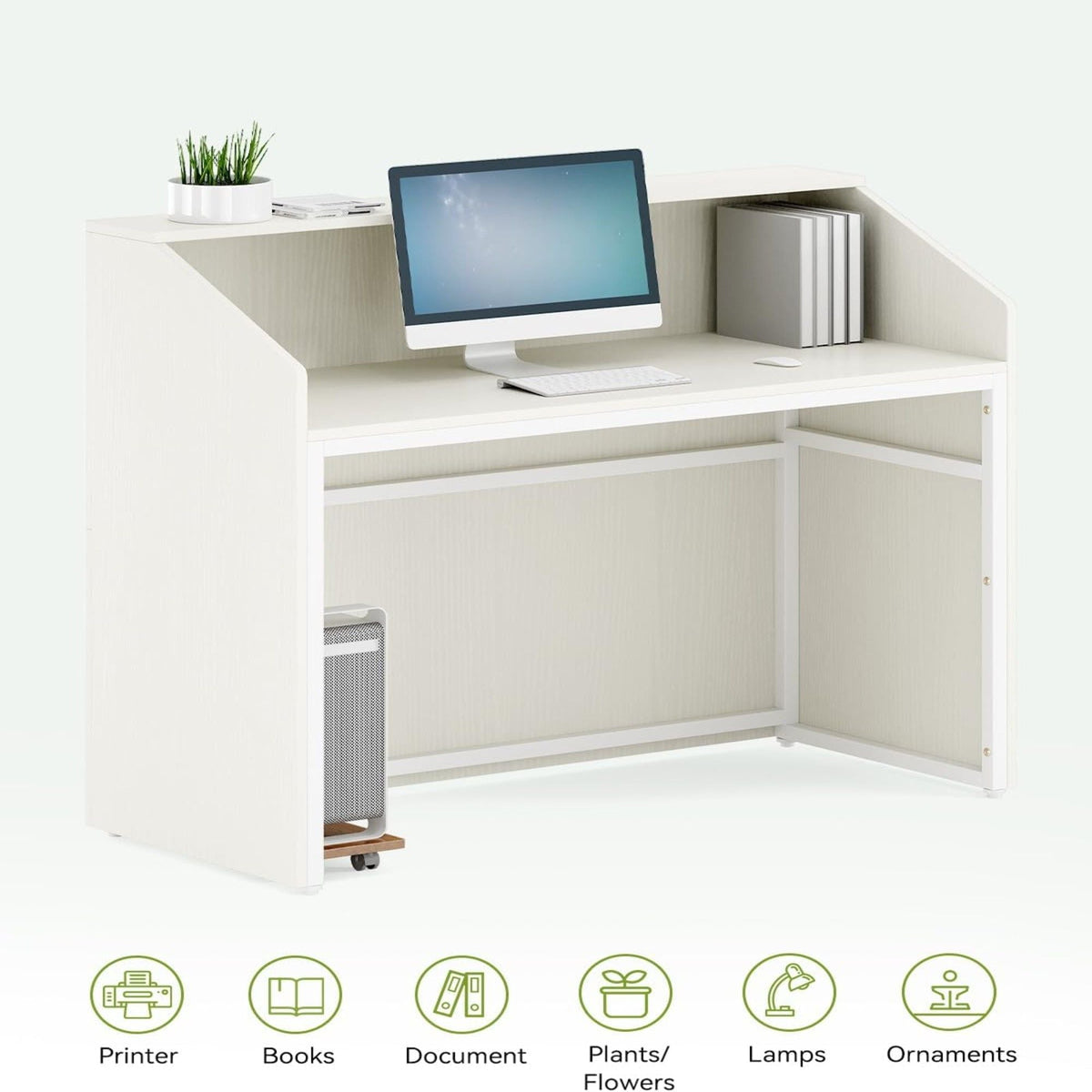 Modern Reception Desk with Cable Grommet & Privacy Panels - Black or White