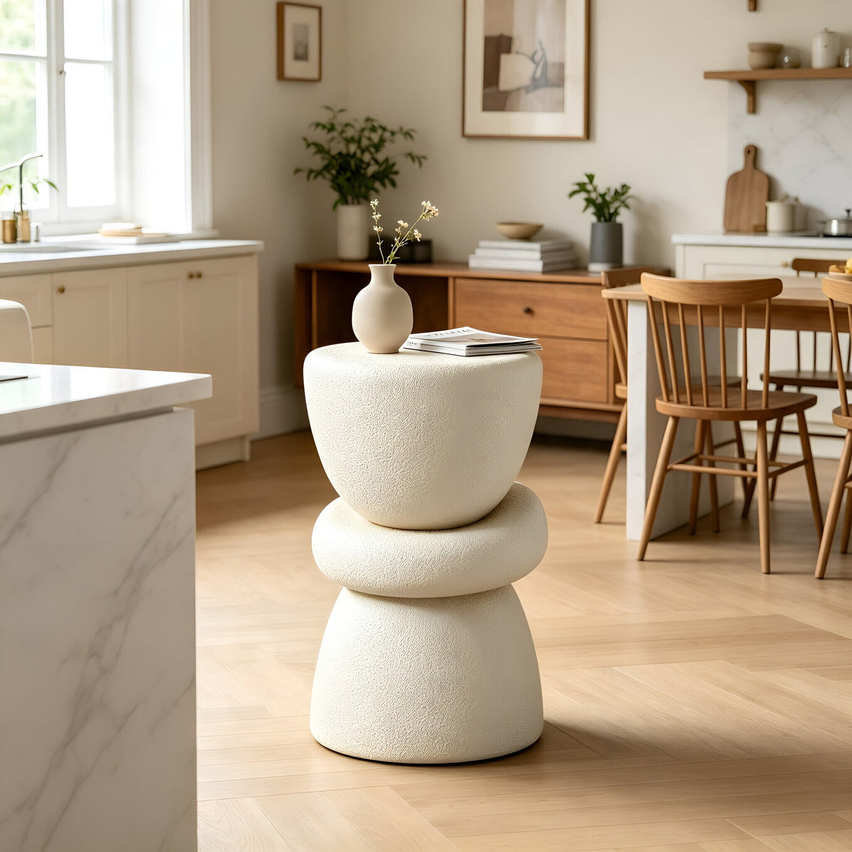 Stacked Organic Sculptural Side Table with Modern Silhouette - White