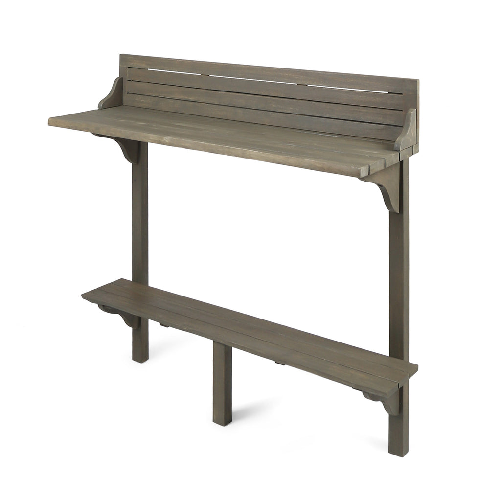 3-Piece Balcony Bar Set with Bottom Shelf Table and 2 Stools, Grey Finish