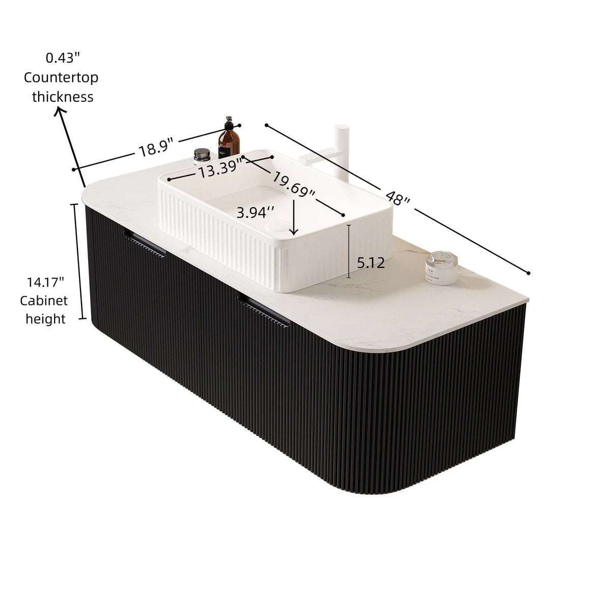 48" Bathroom Vanity with Ceramic Sink and Floating Striped Cabinet - Light Wood