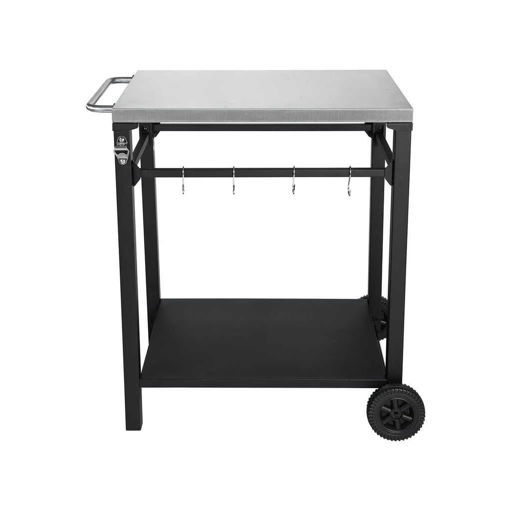 2-Tier Outdoor Grill Cart with Stainless Steel Top - Black