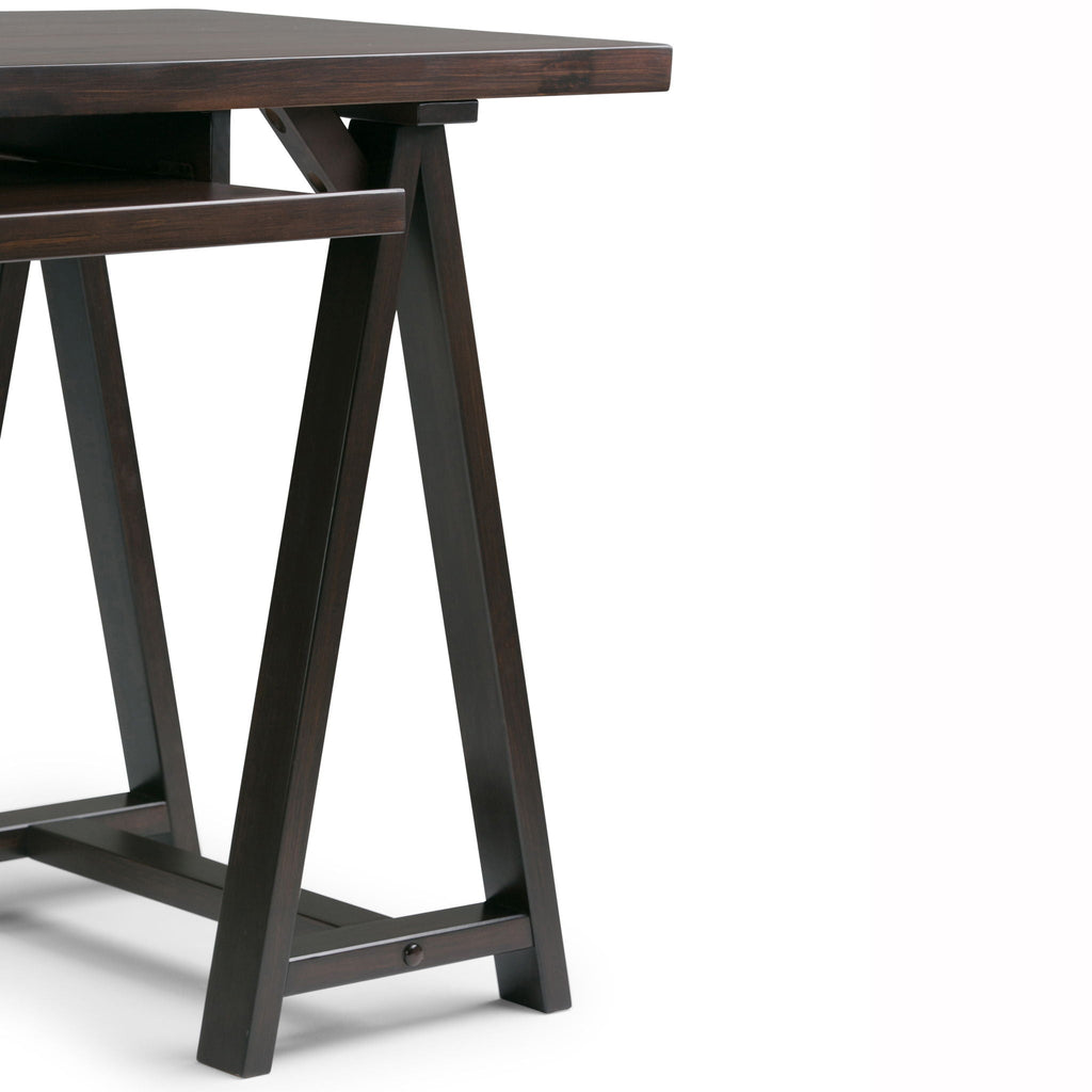 Handcrafted Sawhorse Writing Desk with Solid Wood Construction - Dark Brown or White