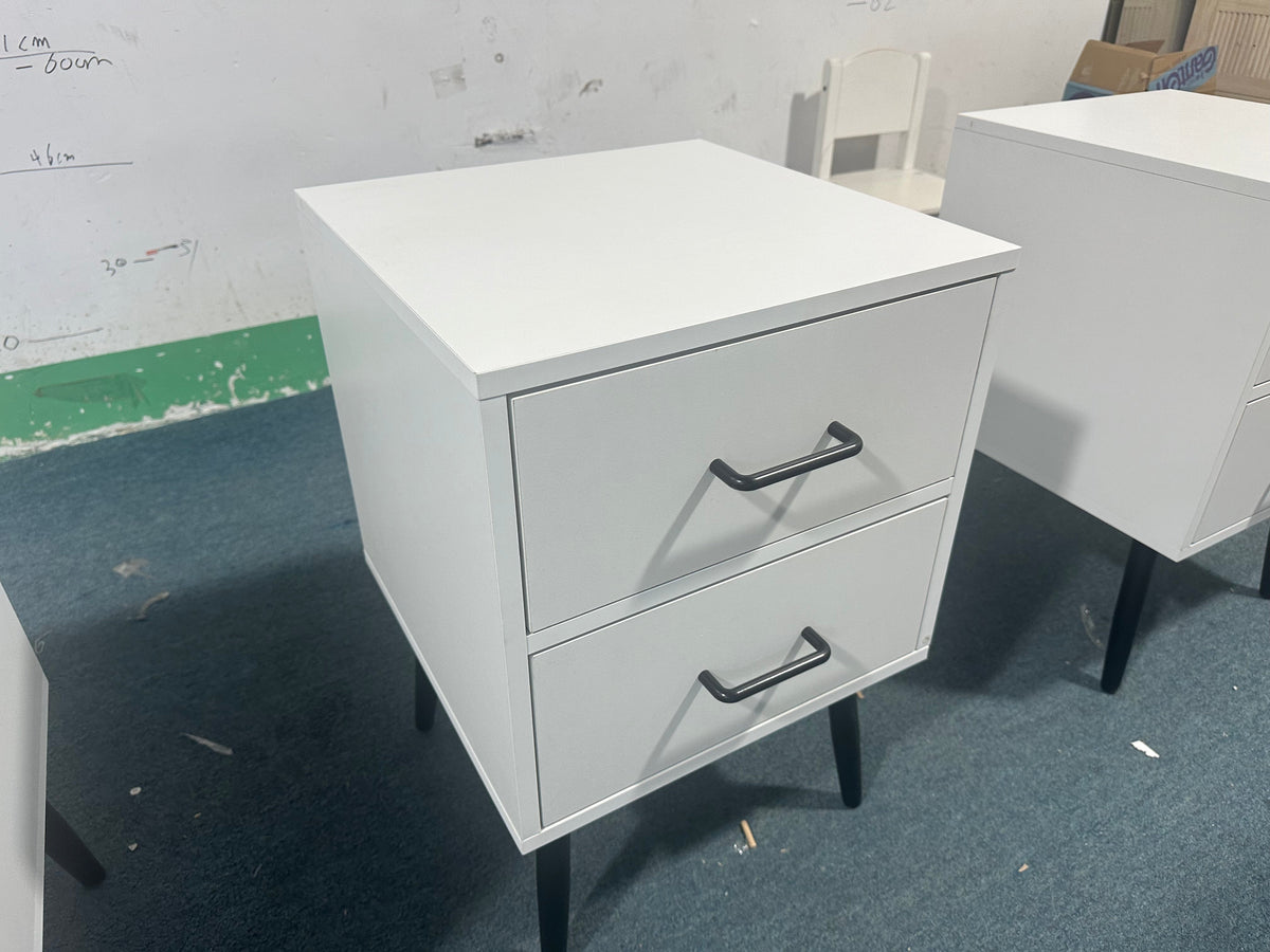 Modern 2-Drawer Nightstand with Metal Legs - White MDF
