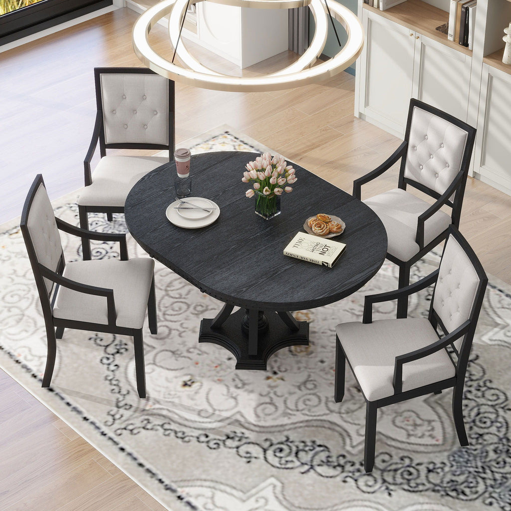Extendable 5 Piece Dining Set with Cushioned Chairs - Black/Oak
