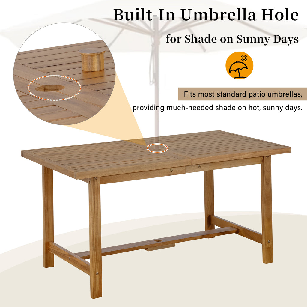 Natural Acacia Wood 5-Piece Outdoor Dining Set with Rectangular Table - Natural