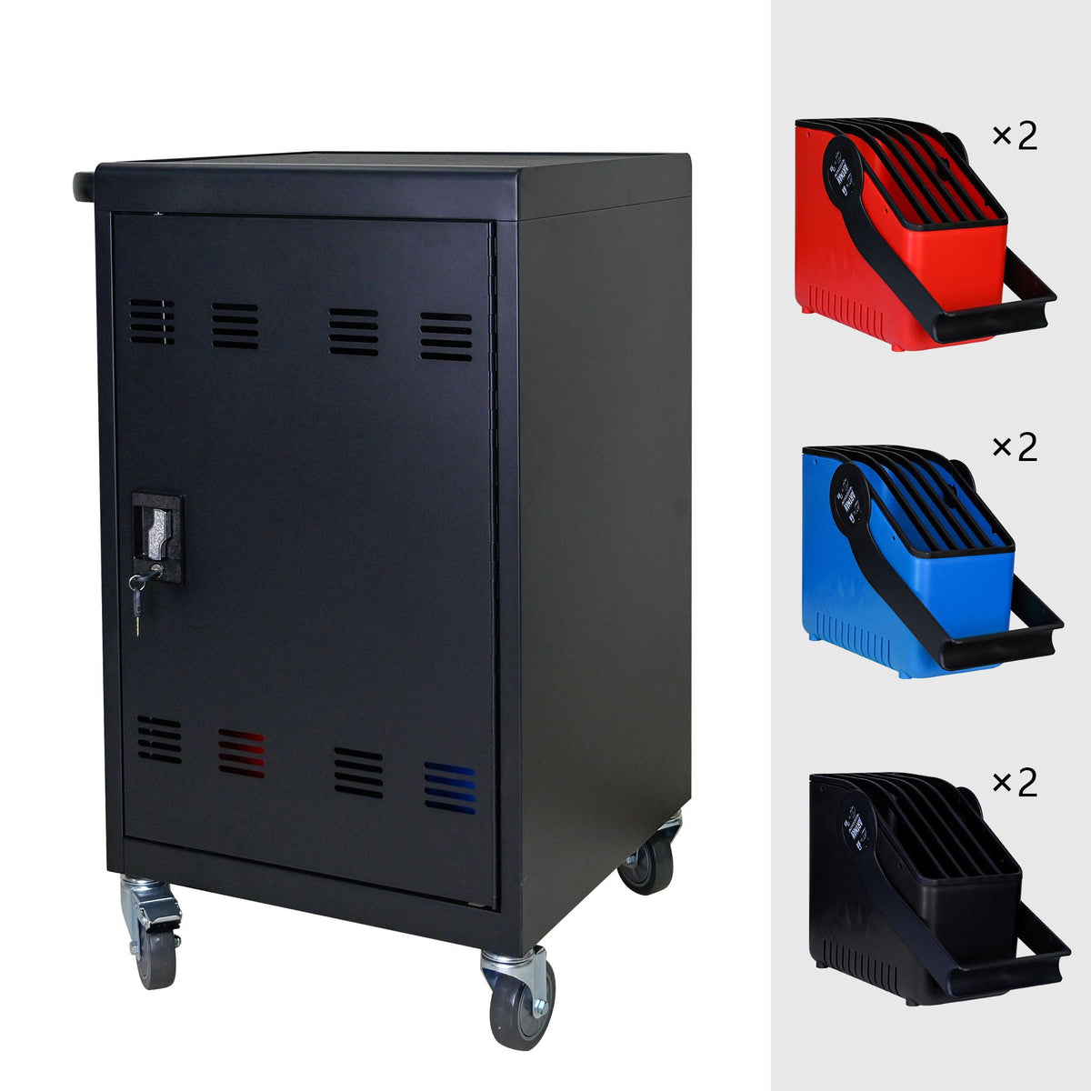 32 Bit Device Charging Trolley For Tablets And Laptops With Cable Management, Removable Doors - Matte Black