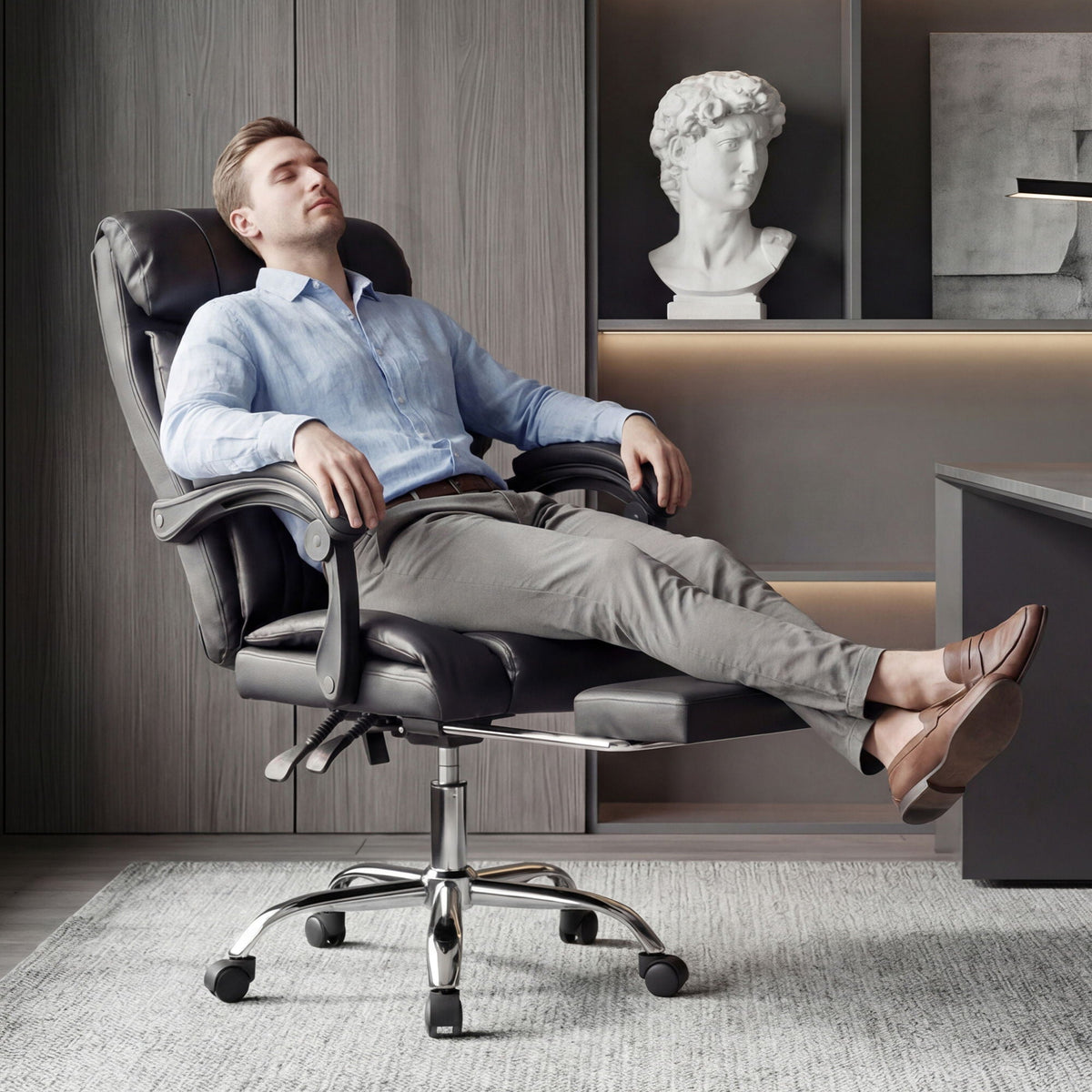 Executive Office Chair with Foot Rest and Adjustable Height - Black