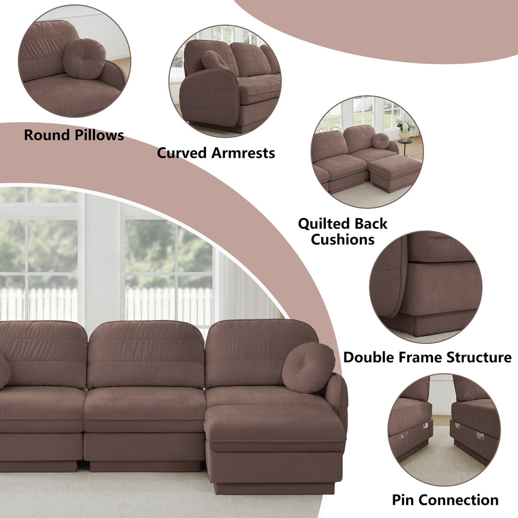 137" Chenille Cloud 4-Seater Sofa with Quilted Cushions - Chenille