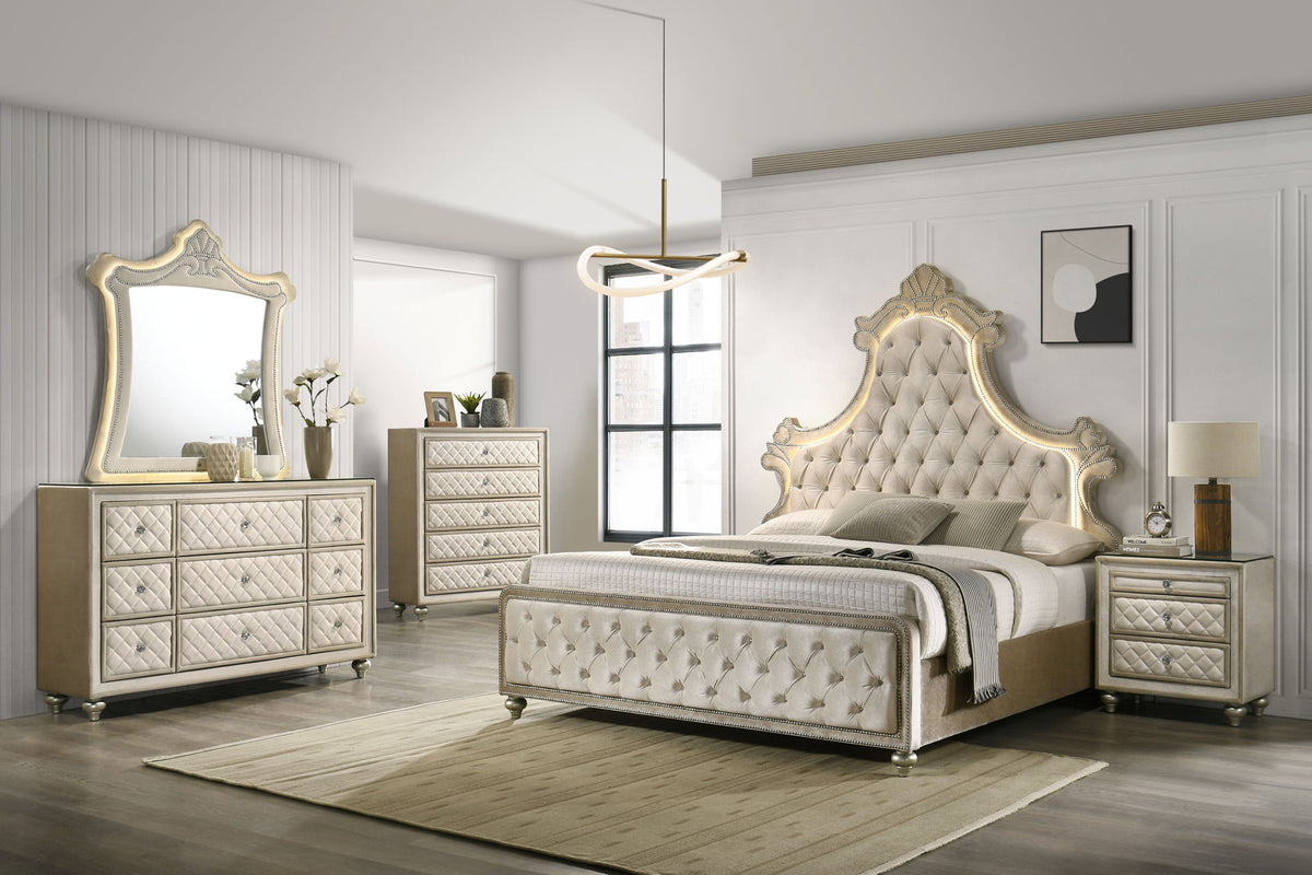Lucienne Upholstered Bed with LED Lighting - Beige