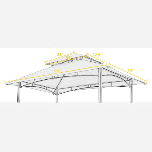8x5Ft Grill Gazebo Replacement Canopy with Double-Tiered Roof - Gray
