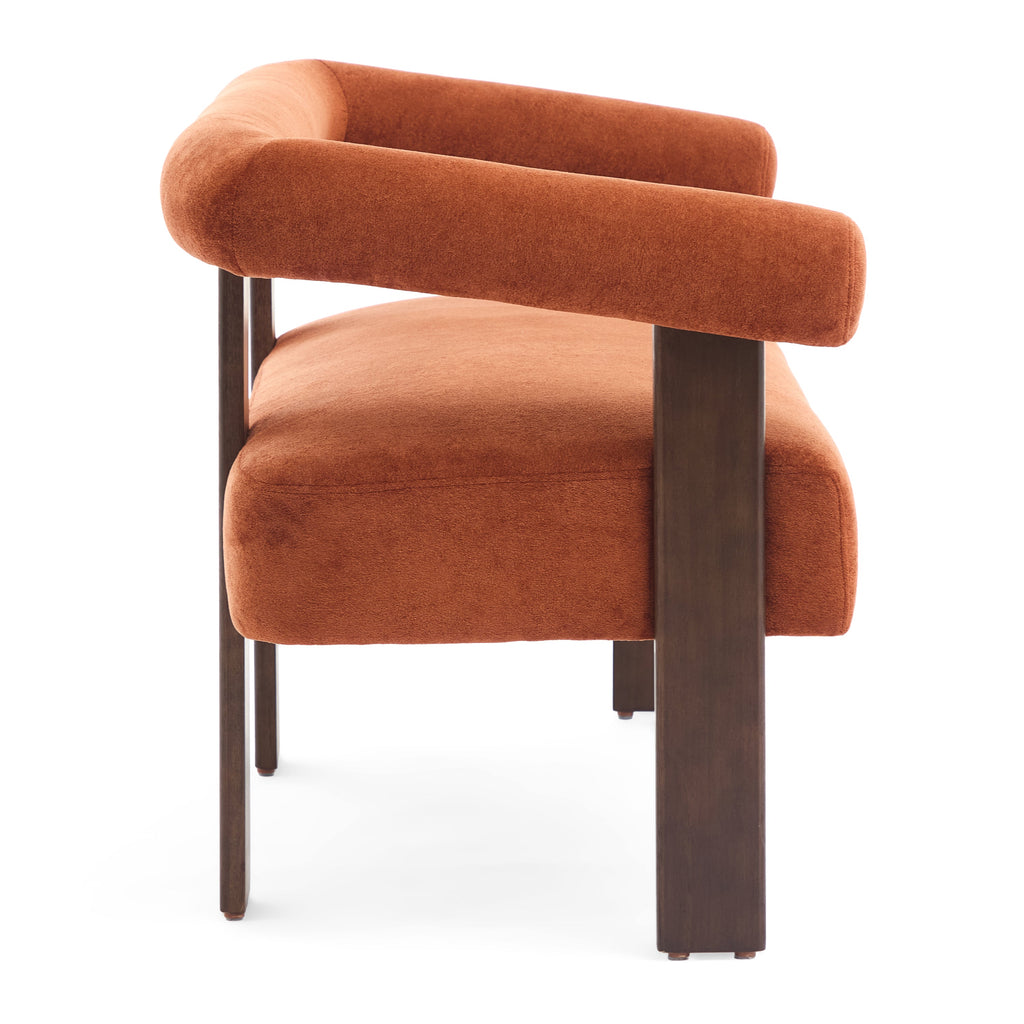 Round Armrest Loveseat with Curved Armrests - Dark Orange and Brown