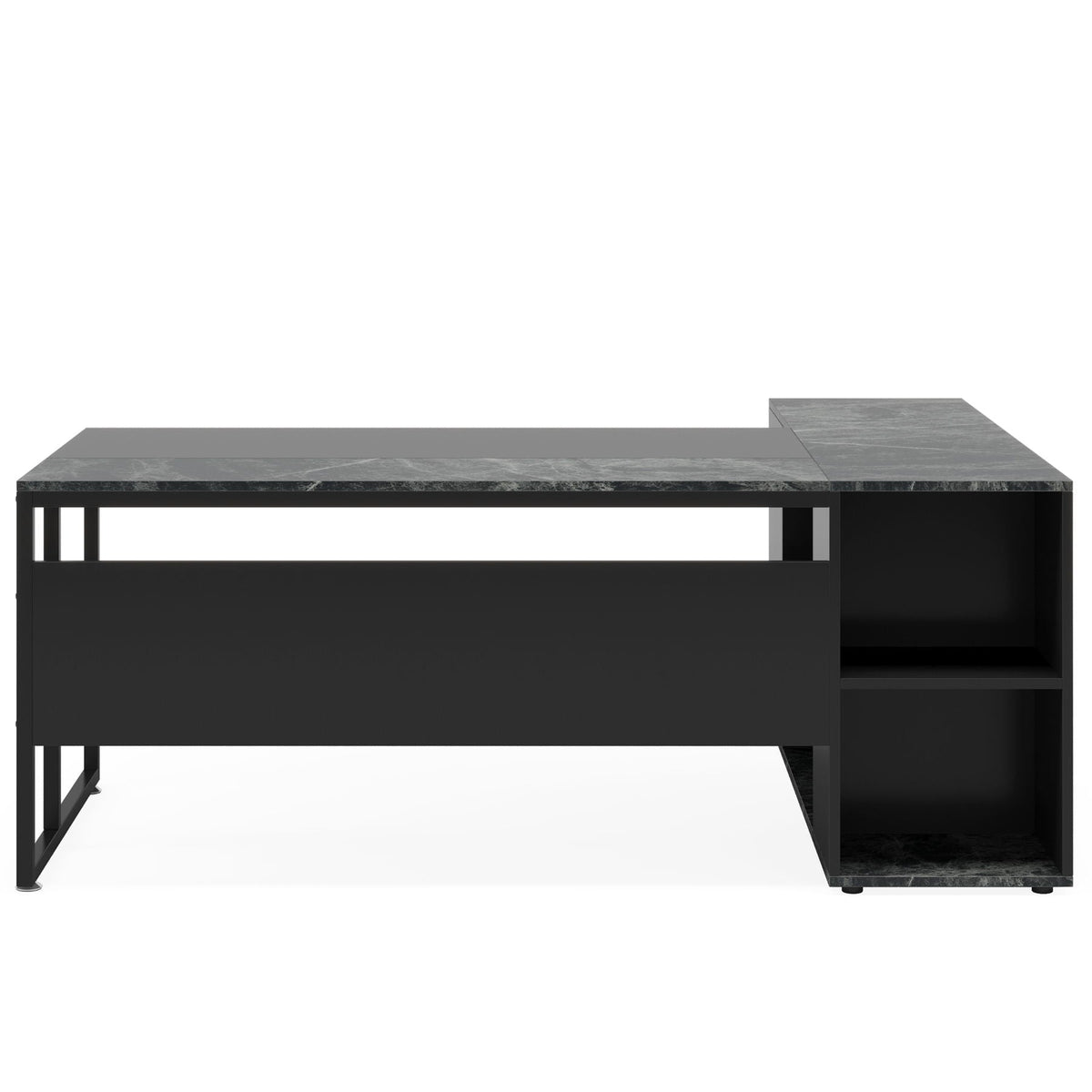 L-Shaped Executive Desk with Cabinet Storage - Dark Gray or Black