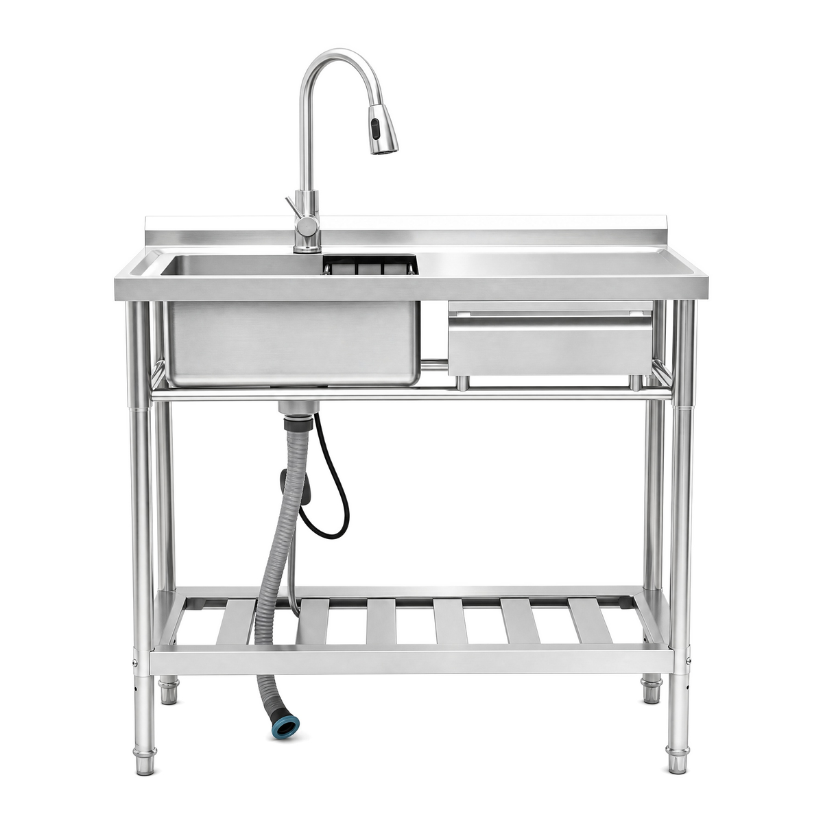 Stainless Steel Utility Sink with Pull-Out Faucet - Silver