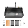 Stainless Steel Waterfall Kitchen Sink with Single Bowl - Black