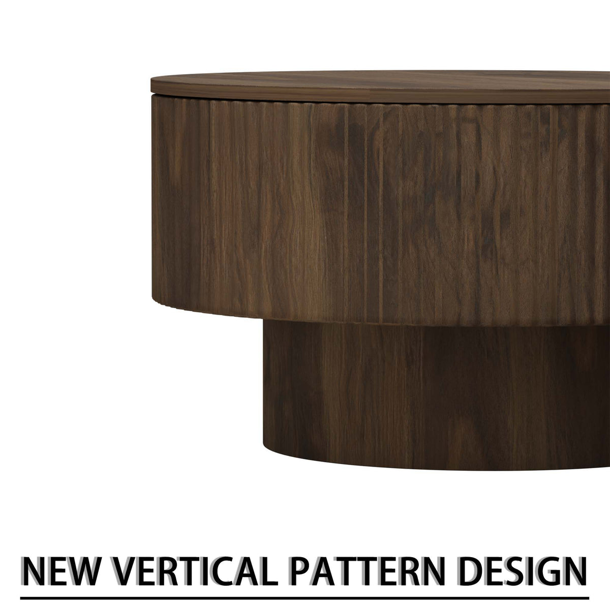 Modern Circular Coffee Table with Stripe Design and Storage Space - Light Brown or Dark Brown