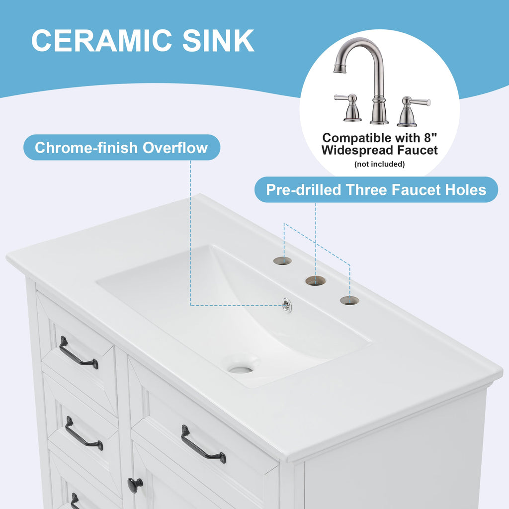 36-Inch Bathroom Vanity with Ceramic Sink Top - White