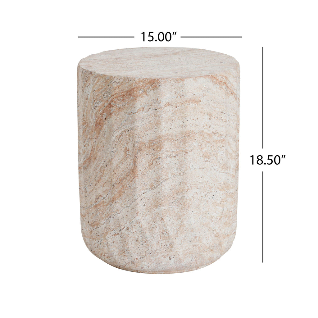 Lightweight Concrete Side Table with Cylinder Design - Beige
