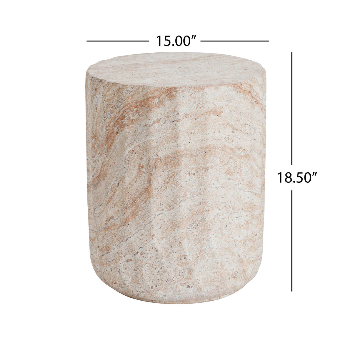 Lightweight Concrete Side Table with Cylinder Design - Beige