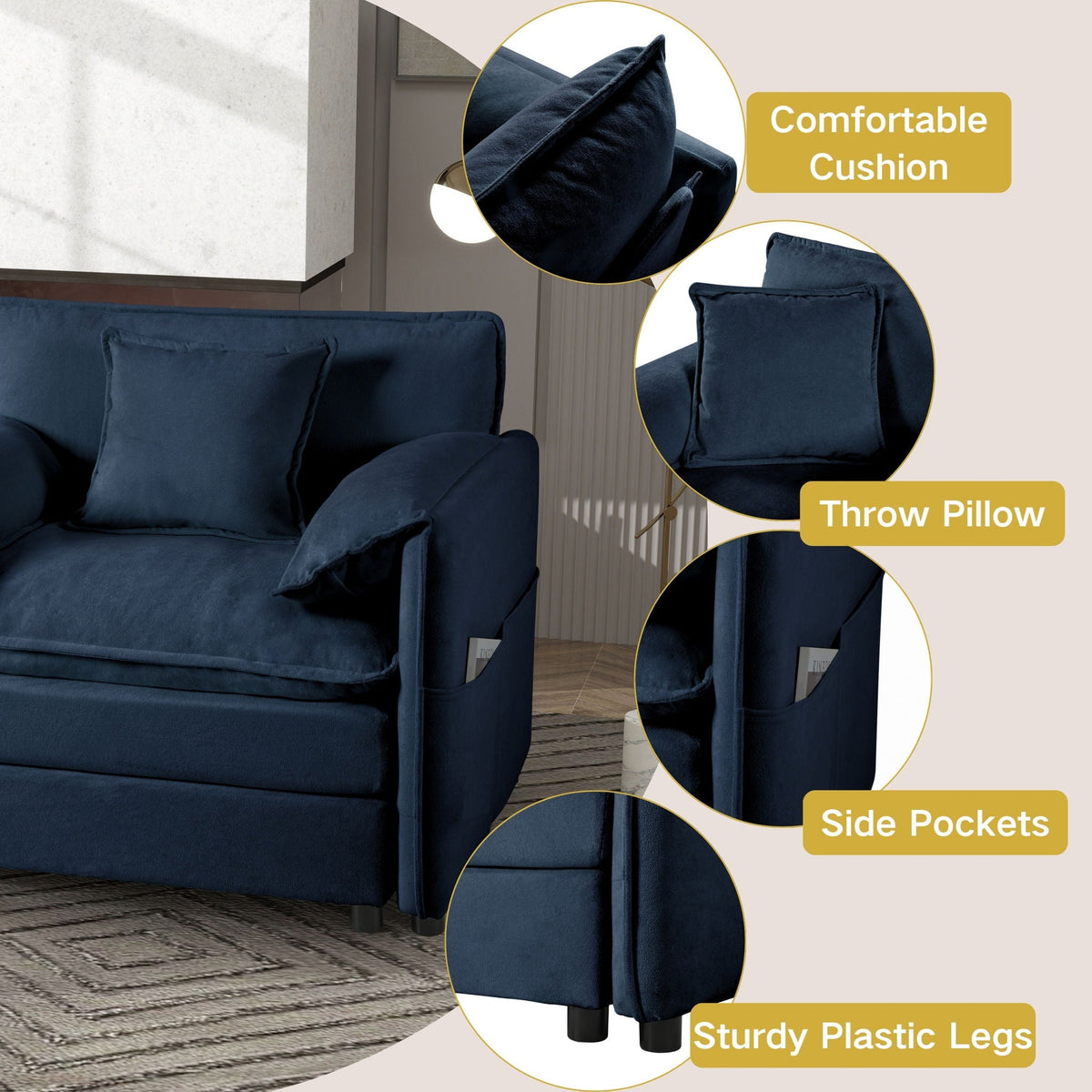 Oversized Chair & Ottoman with Soft Upholstery - Blue or Black