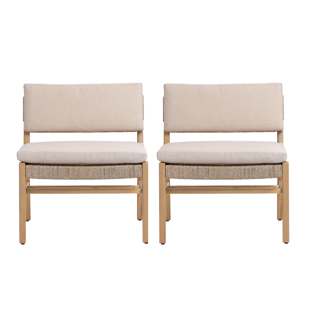 Acacia and Rope Lounge Chair with Water-Repellent Cushions - Beige