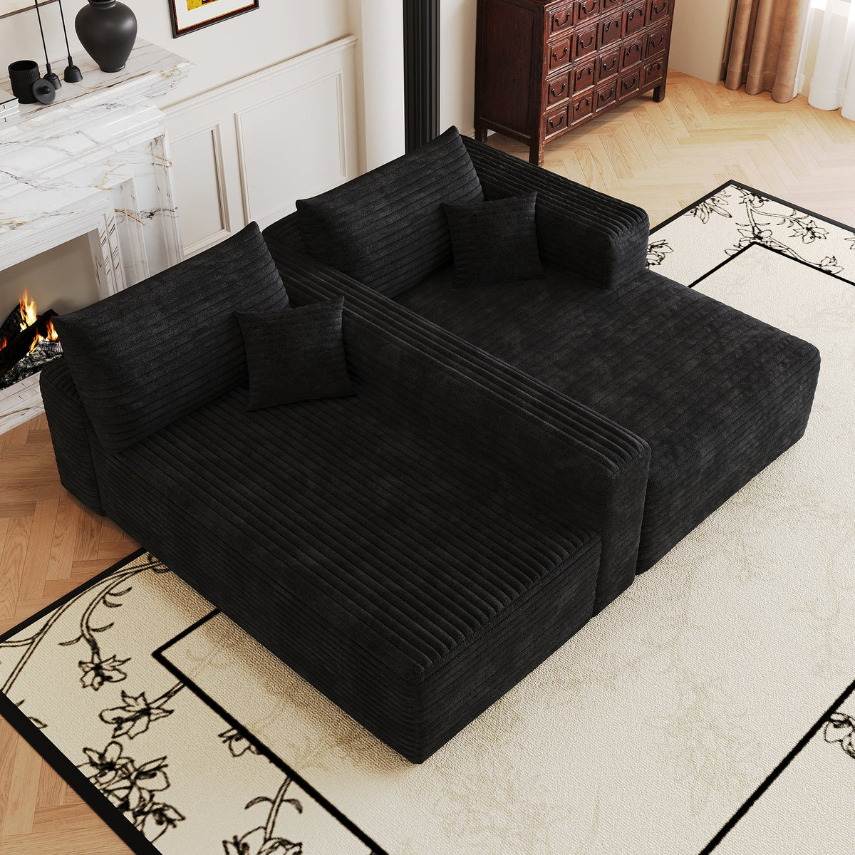 Modern Minimalist Cloud Sectional Sofa with Plush Corduroy Fabric - Light Gray