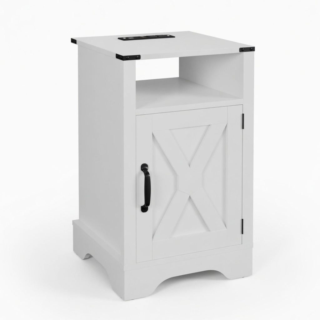 Farmhouse Nightstand with Charging Station & Storage - Multiple Colors