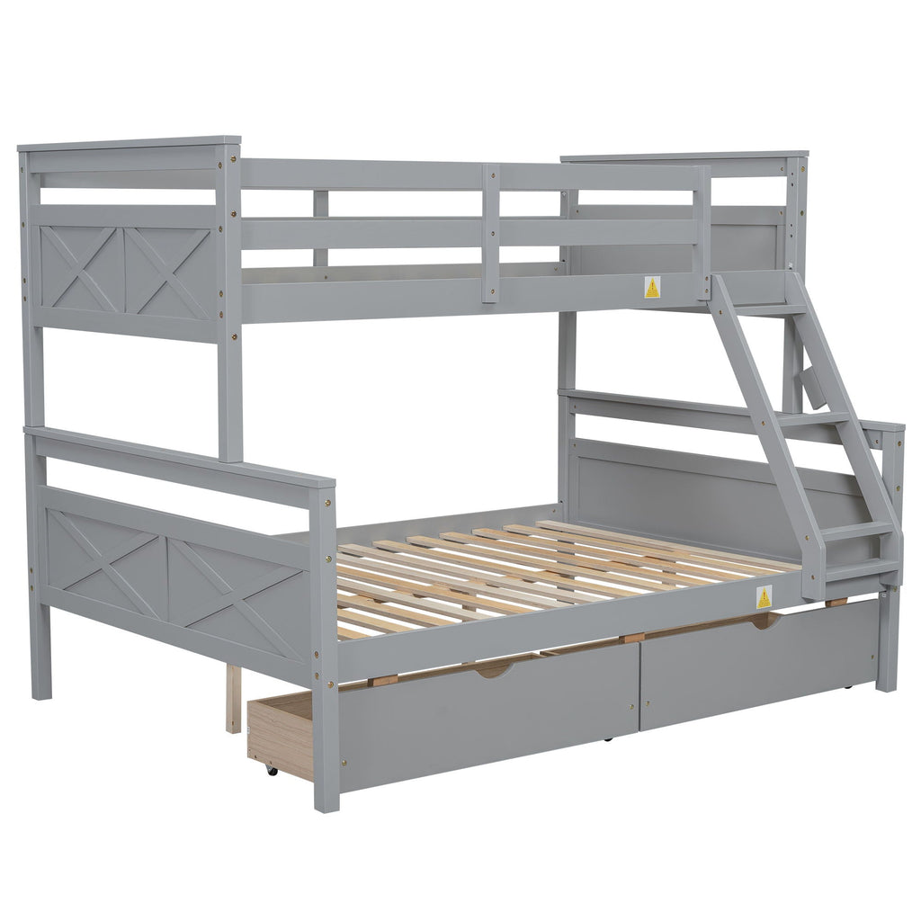 Twin Over Full Bunk Bed with Ladder and Storage Options - White or Dark Gray
