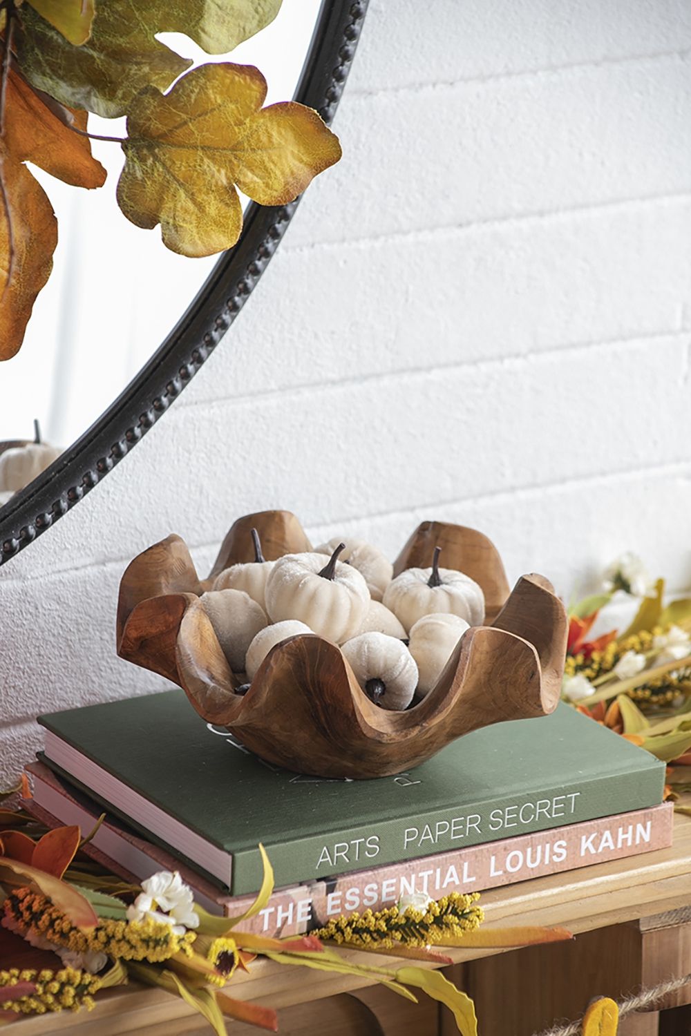 White Velvet Pumpkin Set with Mesh Bag - Sculptures & Figurines