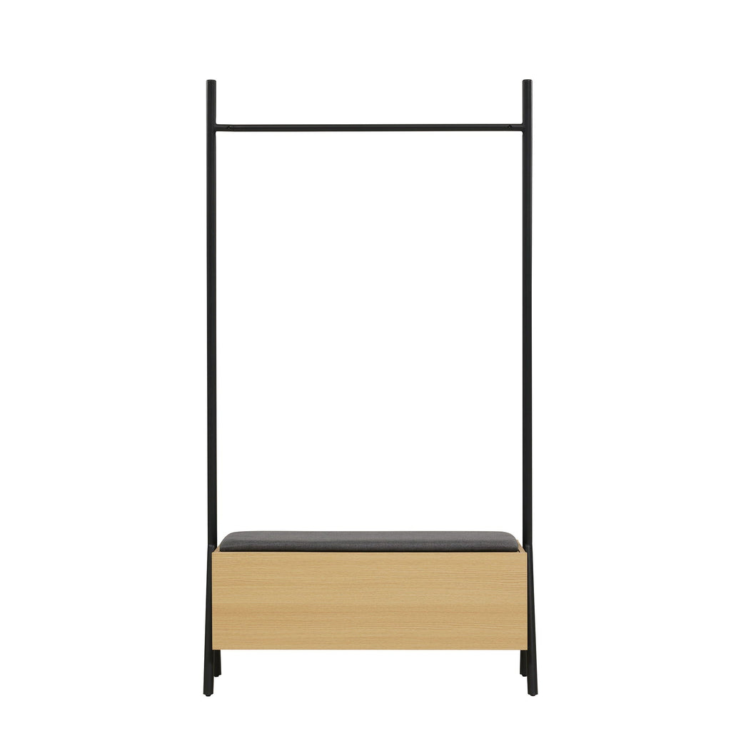 Open Hanging Closet with Upholstered Bench Storage - Light Oak