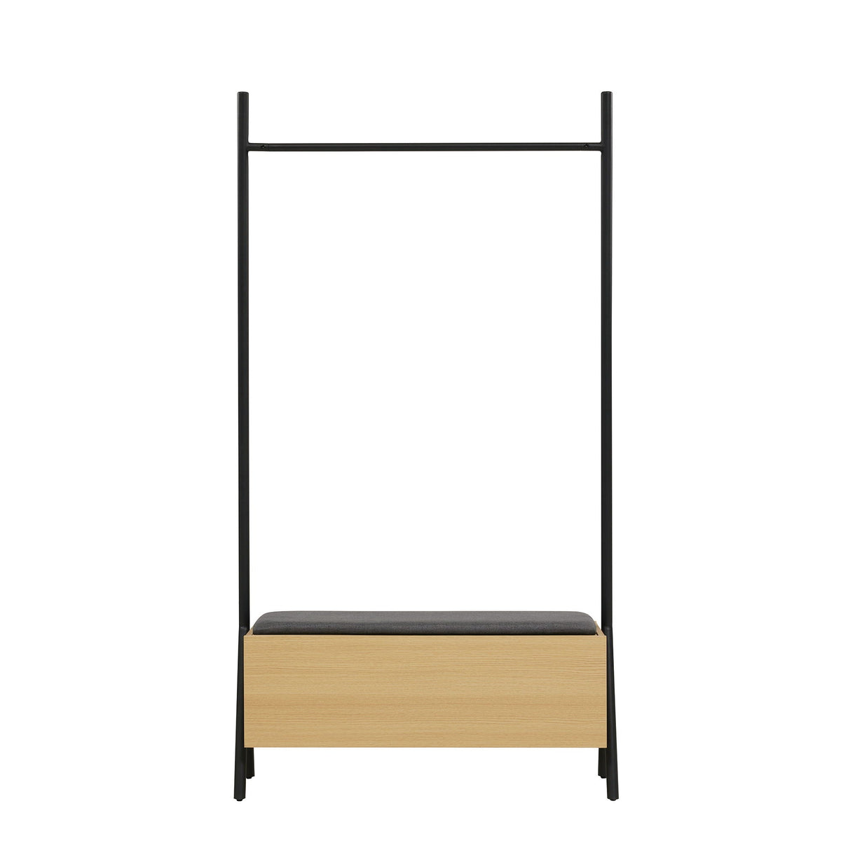 Open Hanging Closet with Upholstered Bench Storage - Light Oak