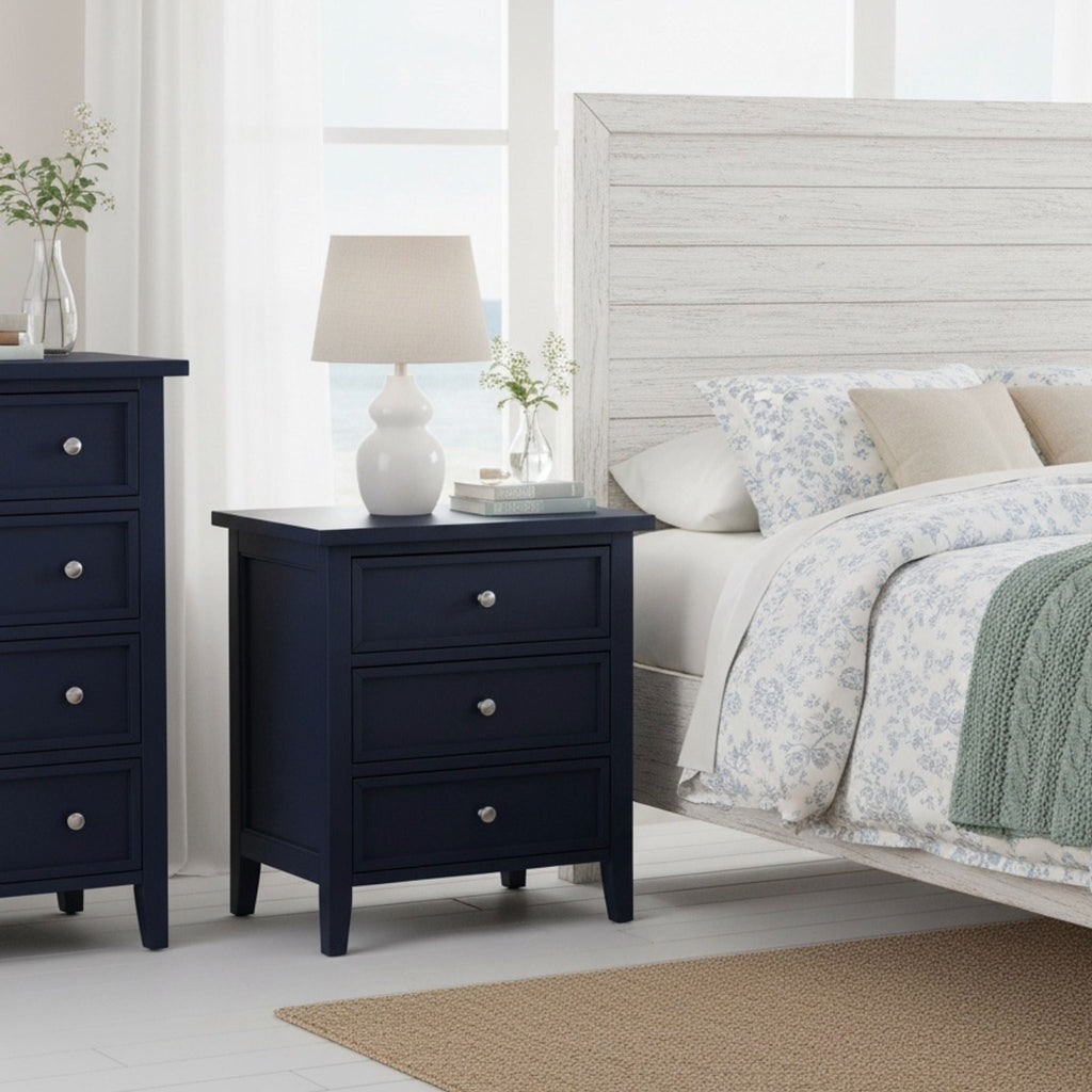 3 Drawer Nightstand with Metal Glides - White, Blue, Dark Green