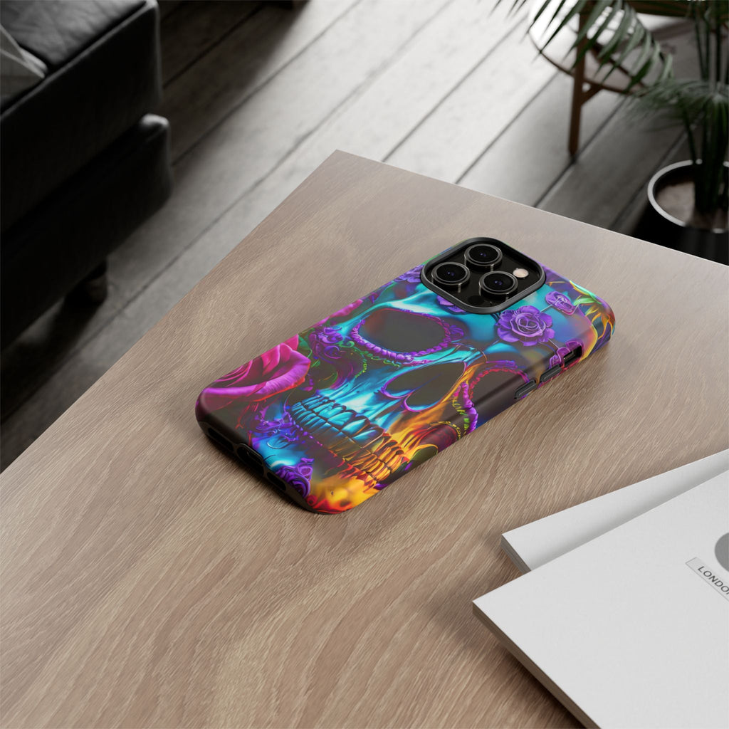 Neon Skull and Roses Vibrant Tough Phone Case
