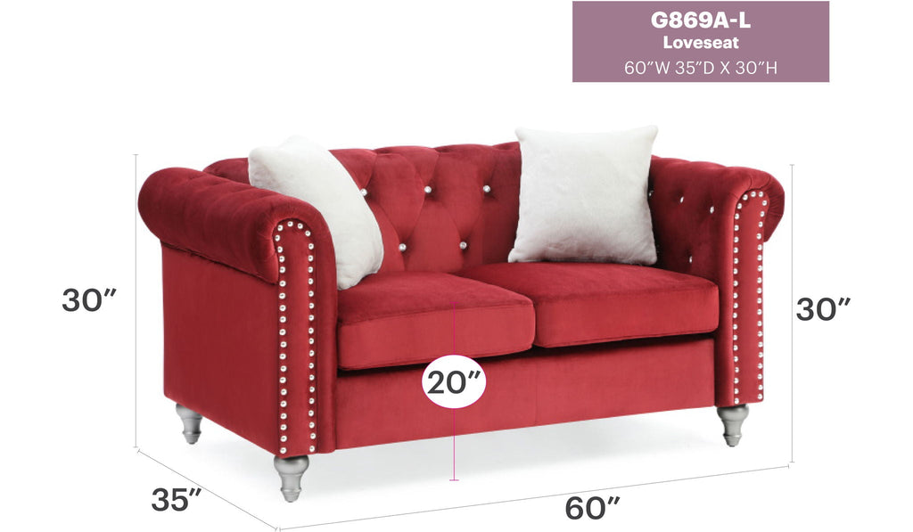 Contemporary Loveseat with Jeweled Tufted Design - Multiple Colors