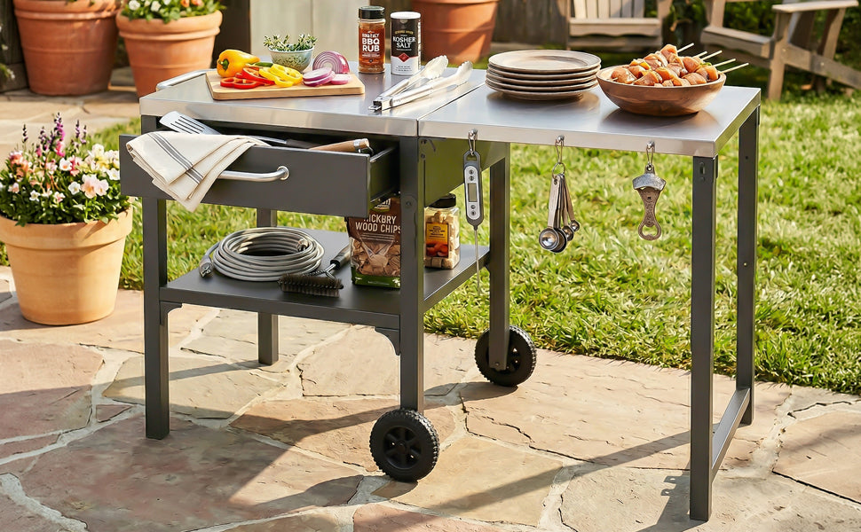 Outdoor Kitchen Cart Foldable Prep Station with Storage - Gray
