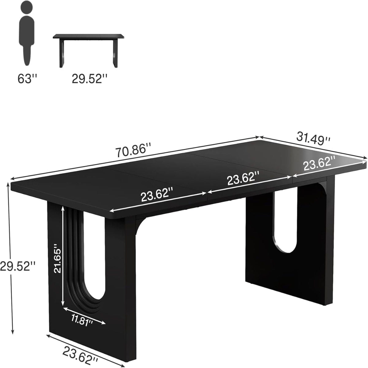 Rectangular Dining Table with Pedestal Base - Black or White